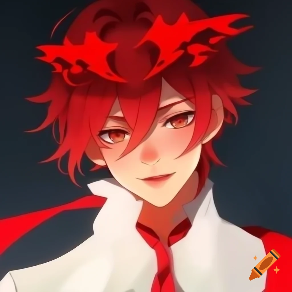 Anime boy with red diadem and white shirt featuring a red tie