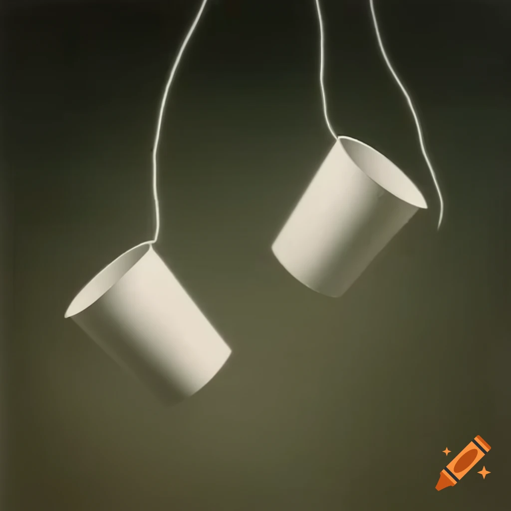 Two paper cups suspended together by wire, painting inspired by Francisco de Goya