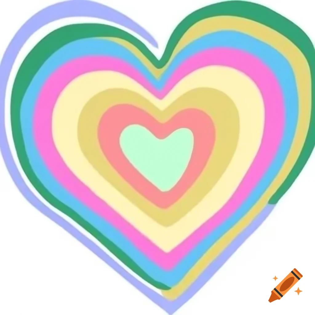 Simple digital heart art in pink, yellow, green, and blue colors
