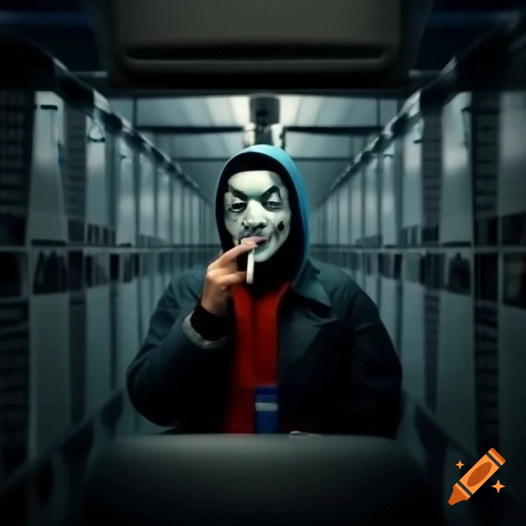 Anonymous mask in a USPS warehouse while smoking
