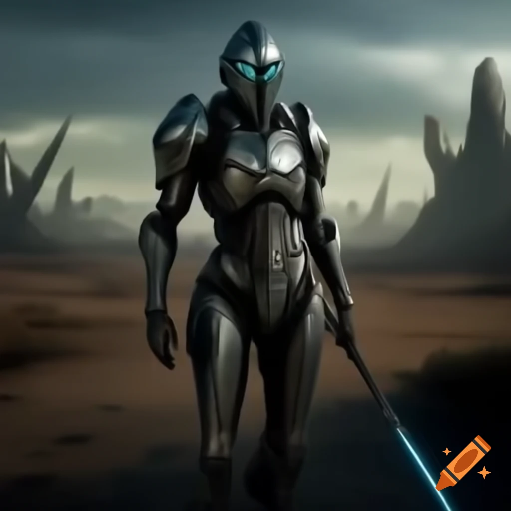Futuristic knight in a desolate wasteland