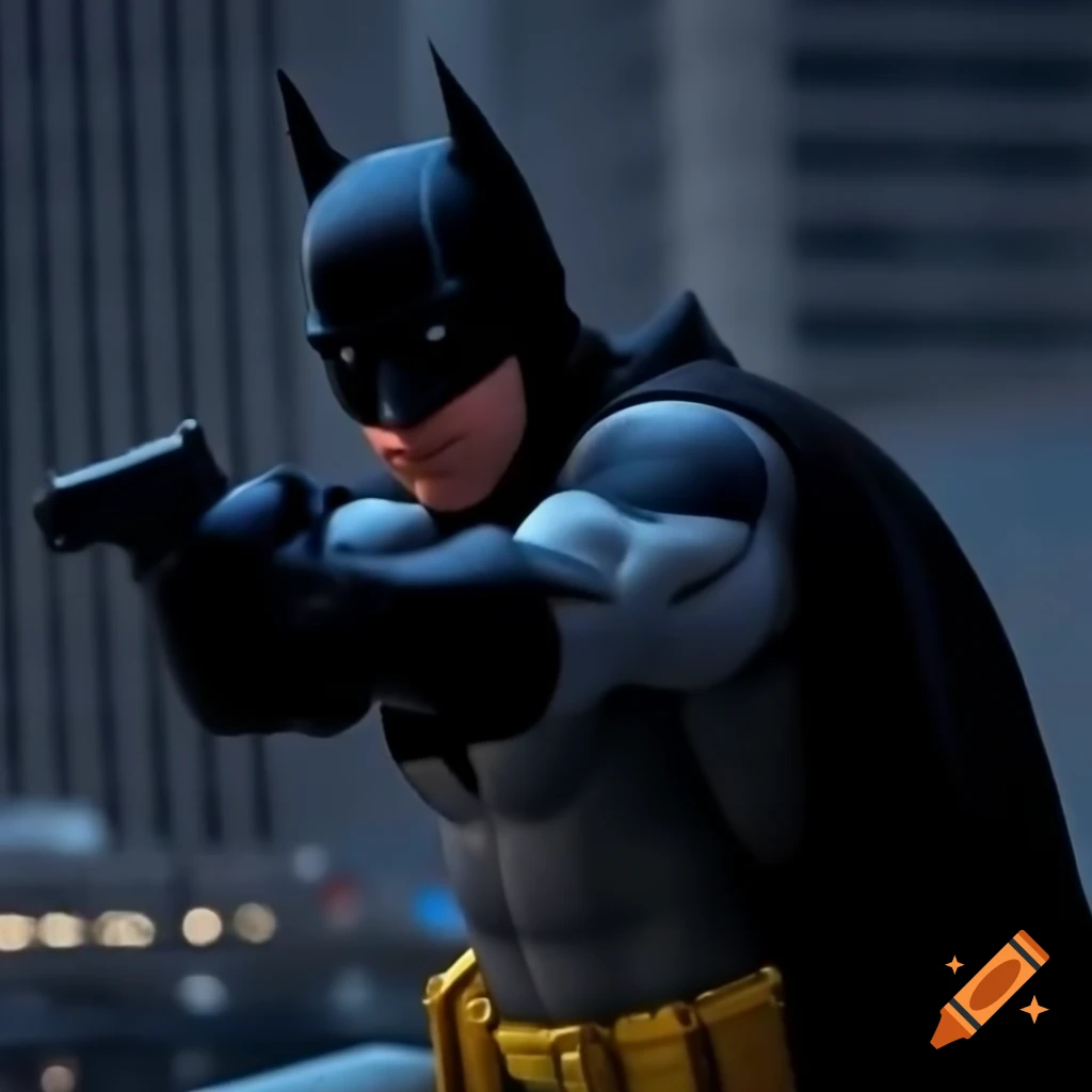 Batman and Spiderman in combat scenario, Spiderman brandishing a glock