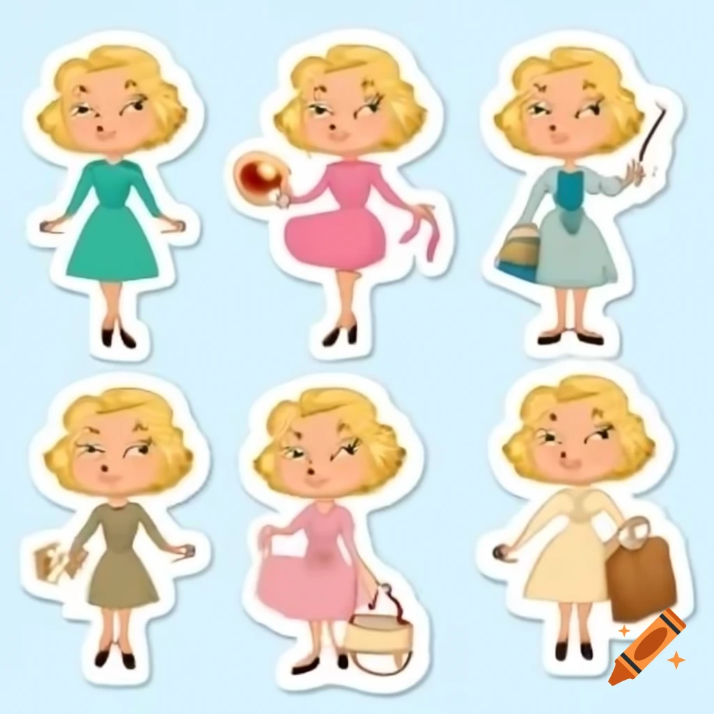 Die-cut stickers featuring blonde mothers in 1950s fashion