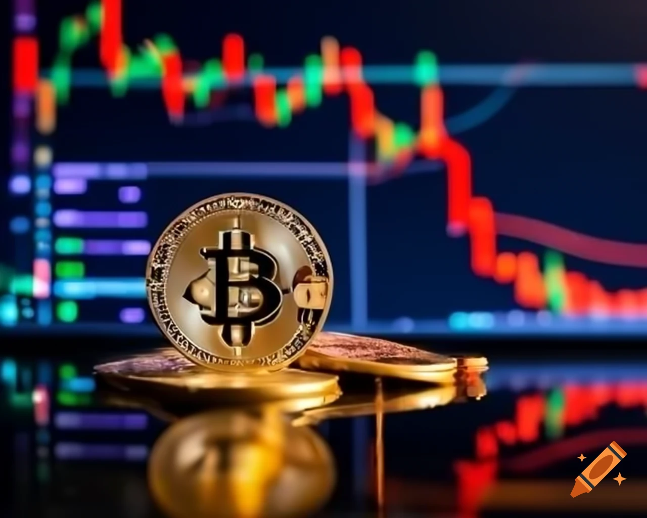 Background featuring bitcoin and stock market elements