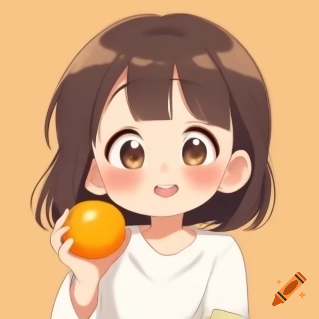 Cute anime girl holding a tangerine