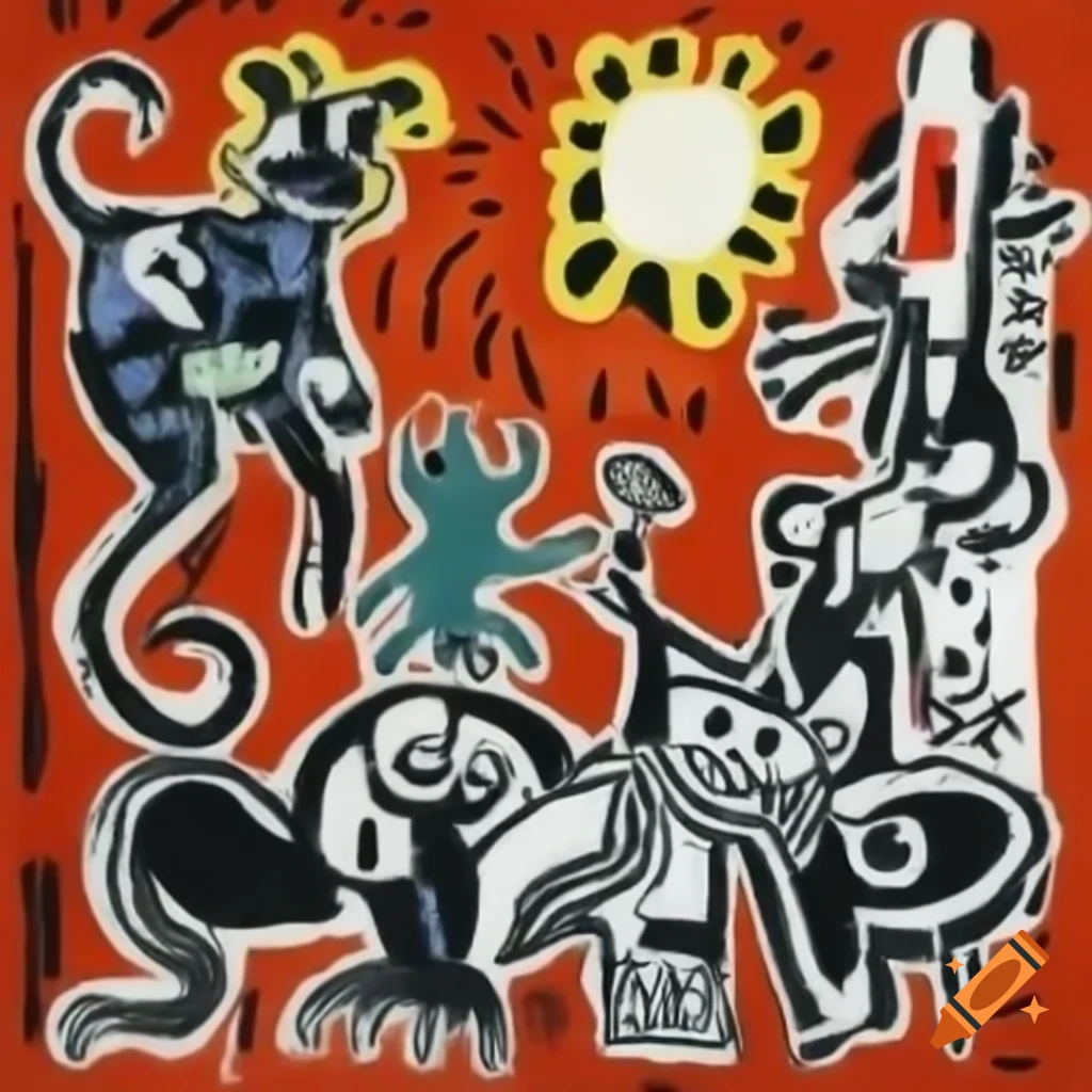 Creatures inspired by Albrecht Durer, combining styles of Jean-Michel Basquiat and Francisco Eppens