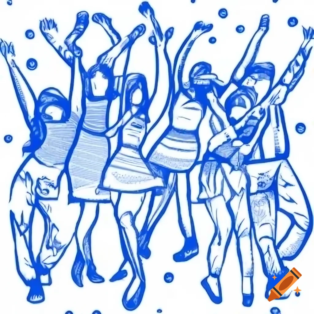 Vibrant club festival with blue and white theme featuring dancing and modern atmosphere