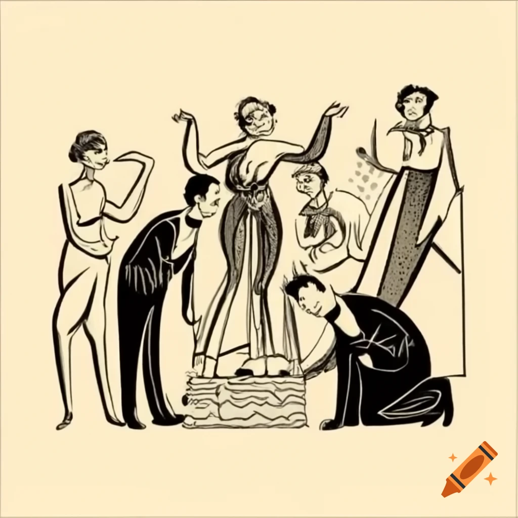 1930s art deco party illustrated in Pablo Picasso style