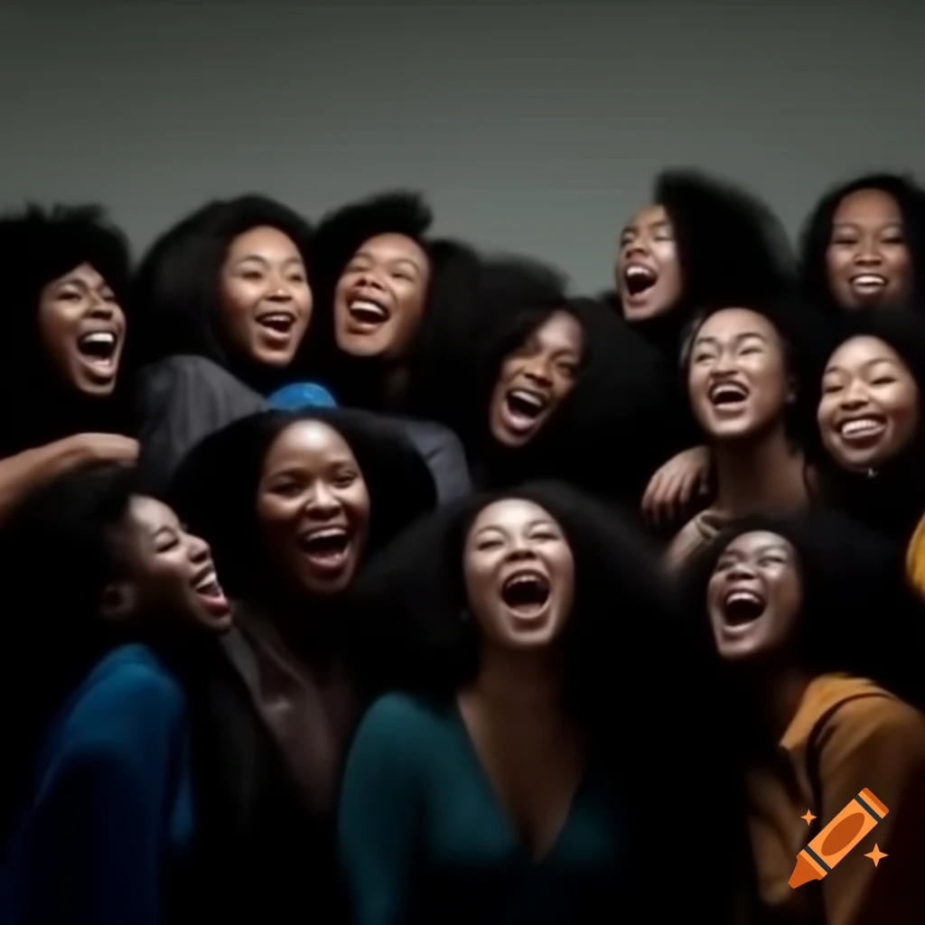 Group of eight black women engaged in passionate conversation
