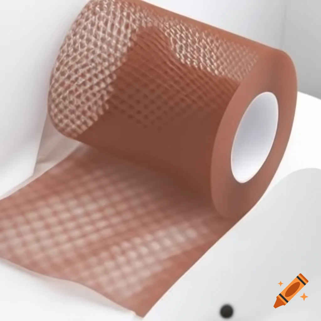 Bathroom featuring roll of rusted steel mesh in toilet paper shape