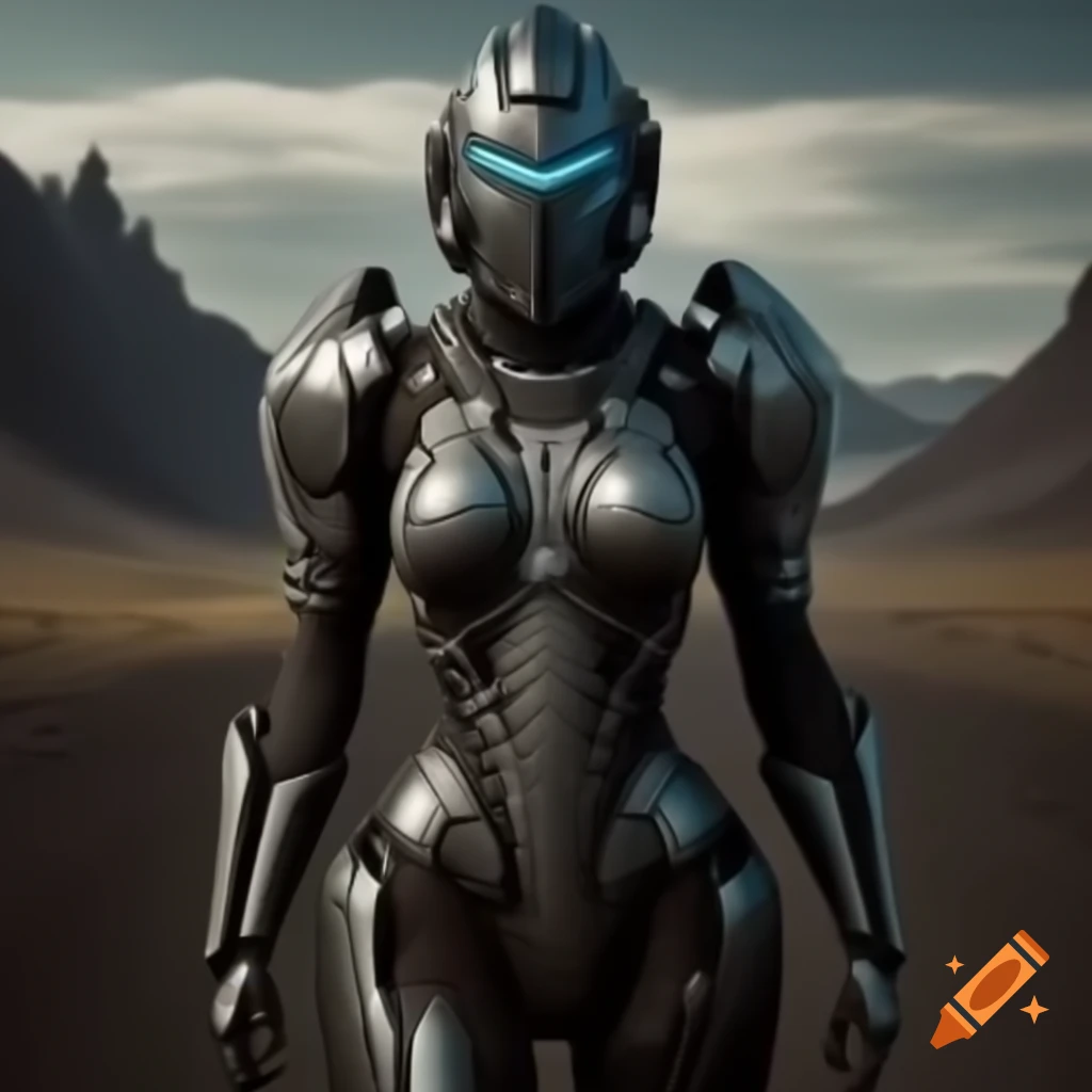 Futuristic knight standing in a desolate wasteland