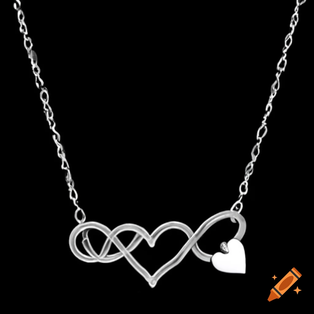 Intertwined necklaces with heart shaped pendant on black background on