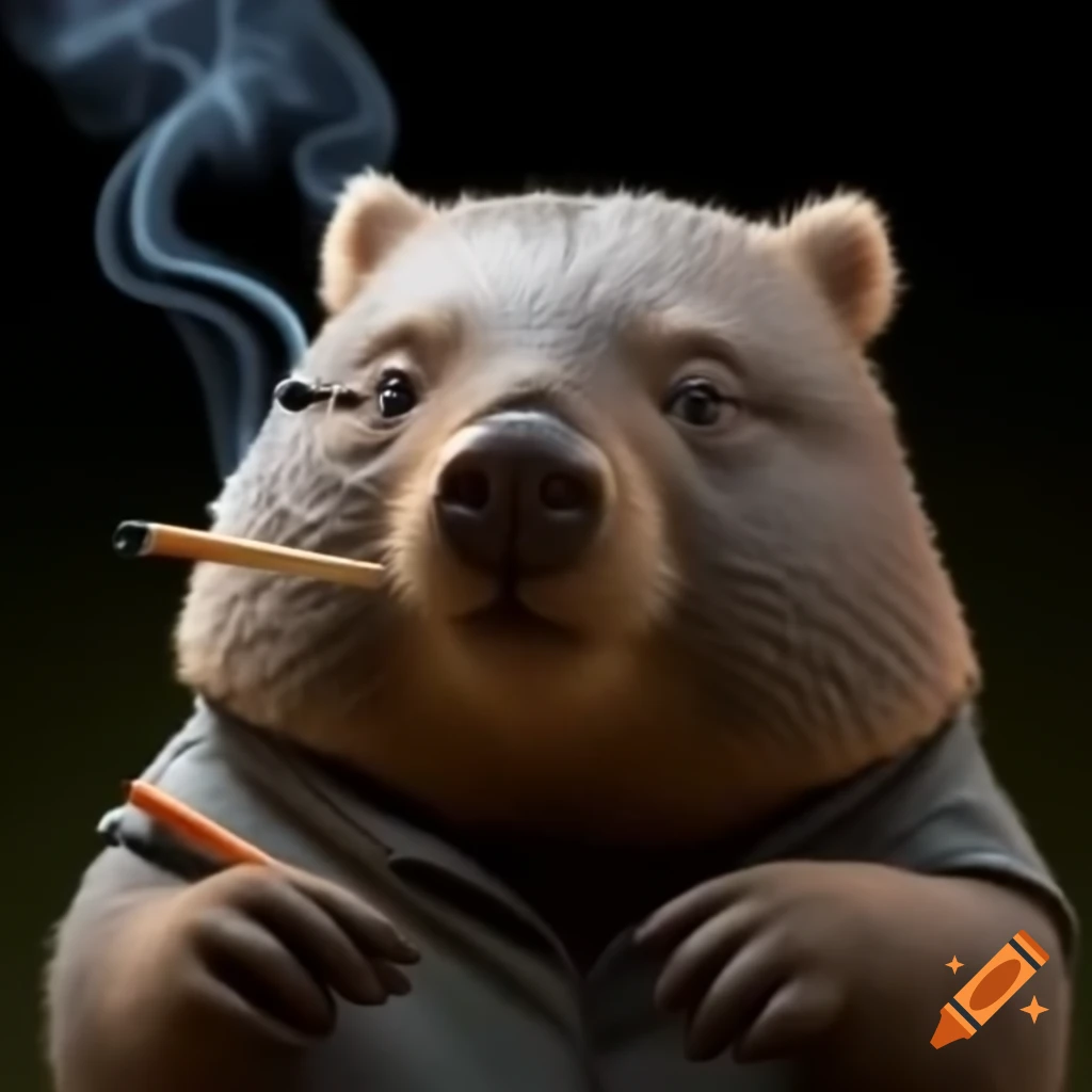 Cartoon wombat smoking, playful illustration