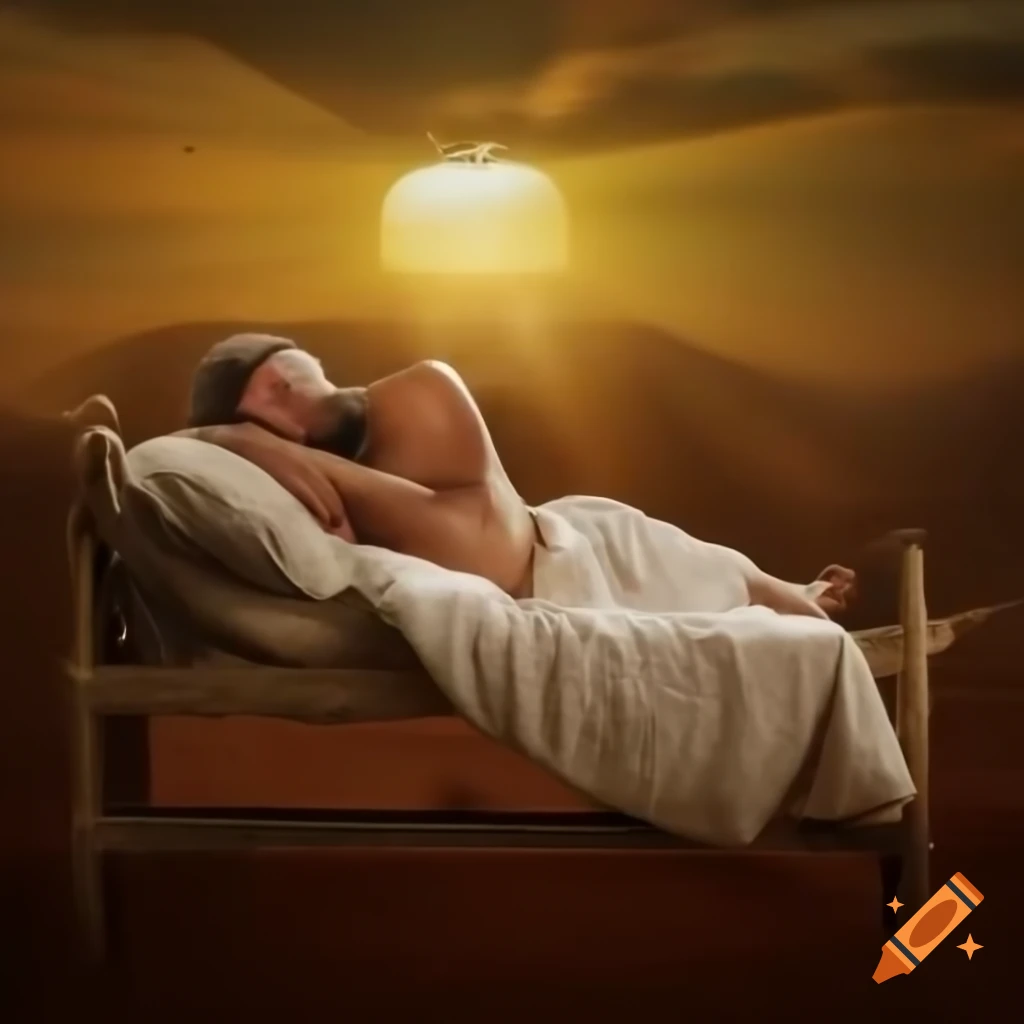 Dreamy scene of a slumbering person in a sunlit valley