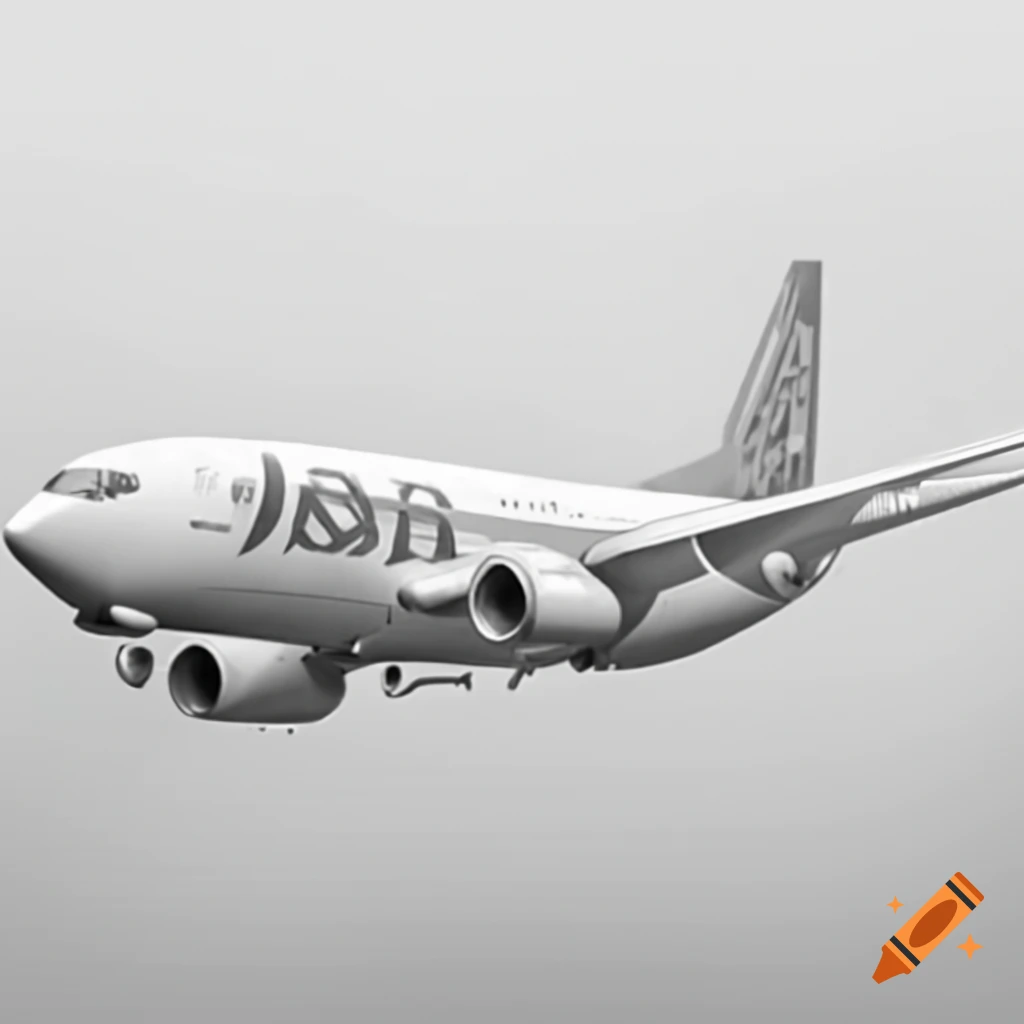 Pencil sketch showcasing profile of Boeing 737 emphasizing wings and fuselage details