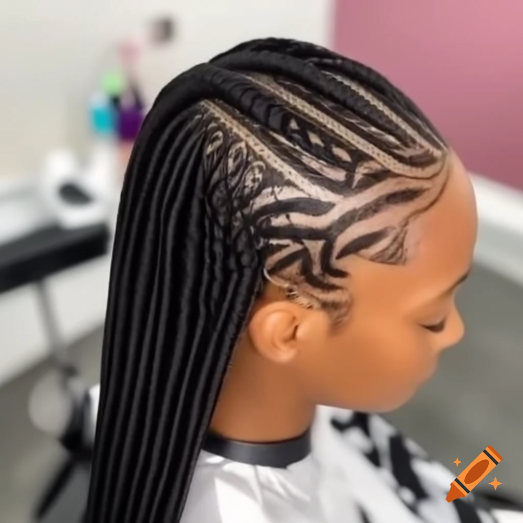 Braiding cornrows salon interior with hint of F50EB1 color
