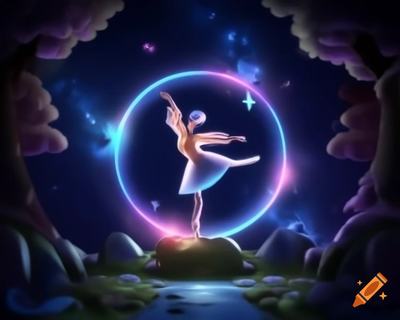 3D ballet in starry cosmos with quantum magic and raytracing