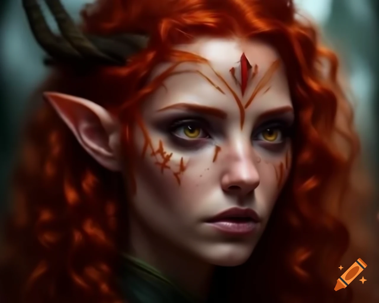Close up of a woman with red hair in Celtic druid style, digital art