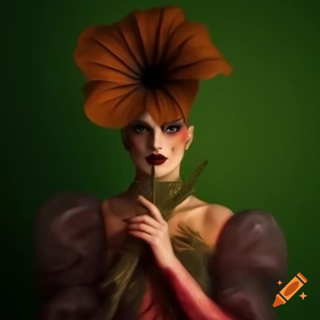 Nature-themed drag look inspired by wilted flower for Glitter von Doom