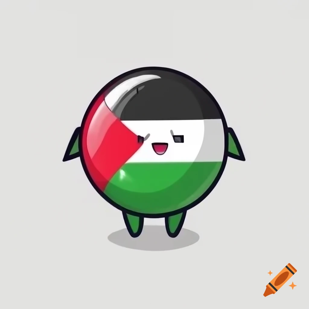 Cute chubby character waving Palestinian flag