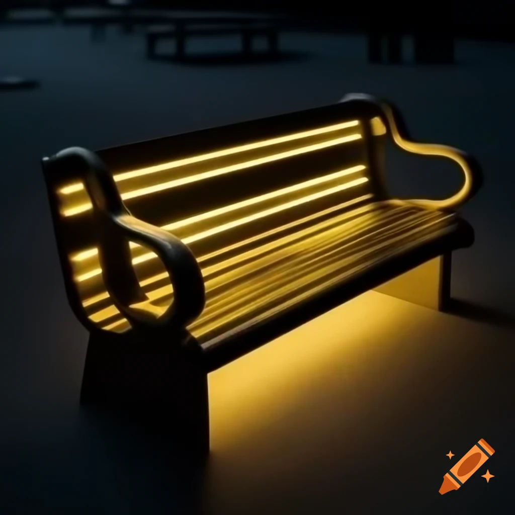 Glowing park bench in children's playground with golden light