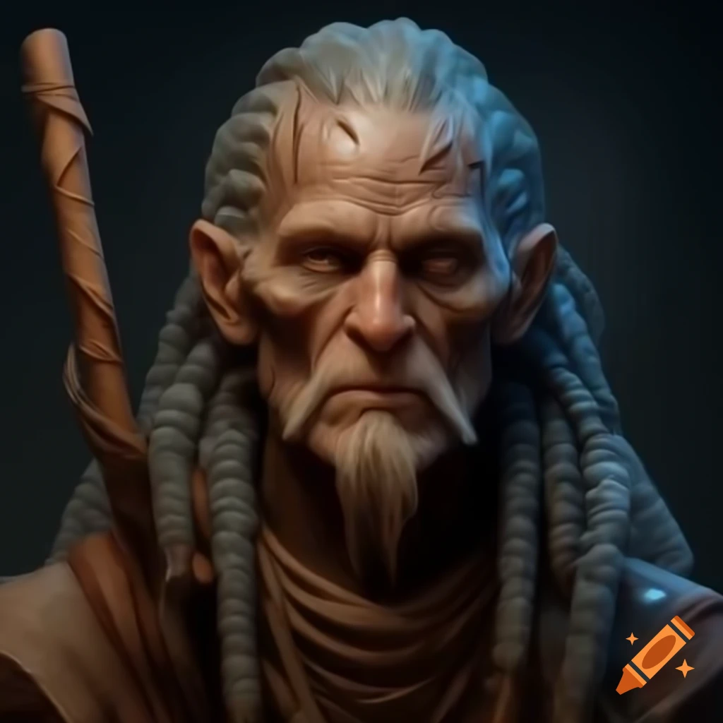 Realistic portrait of a futuristic shaman with wand