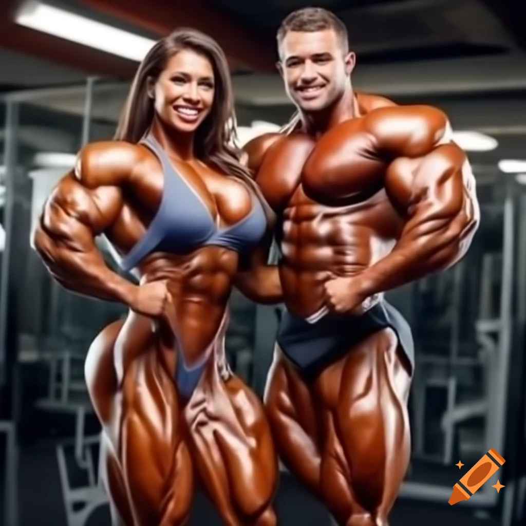 Bodybuilder couple engaged in workout session