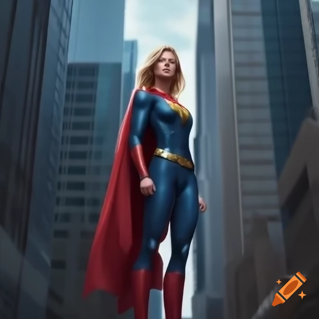 Superhero standing on top of skyscraper