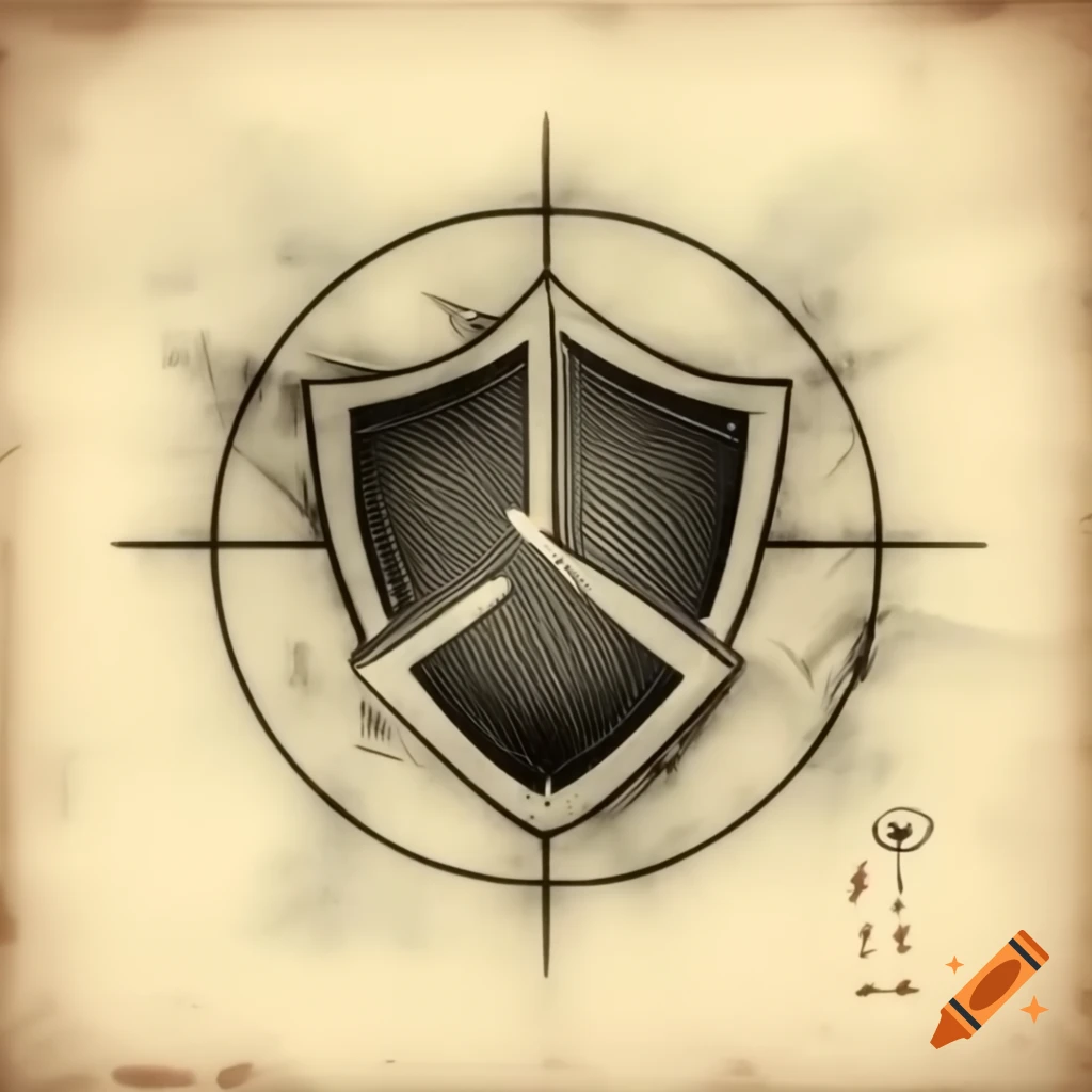 Japanese shield symbol in vintage ink style on plain background