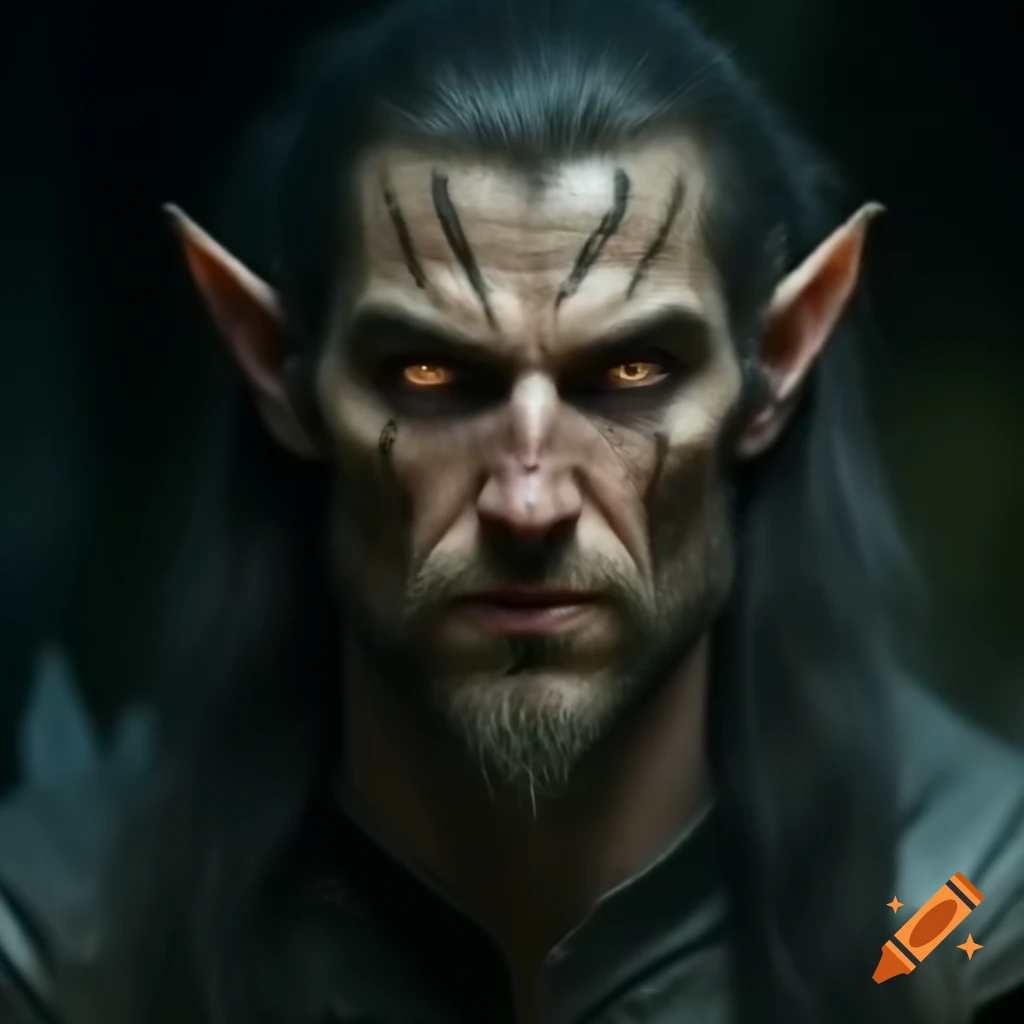 High elf male sorcerer with a scarred face