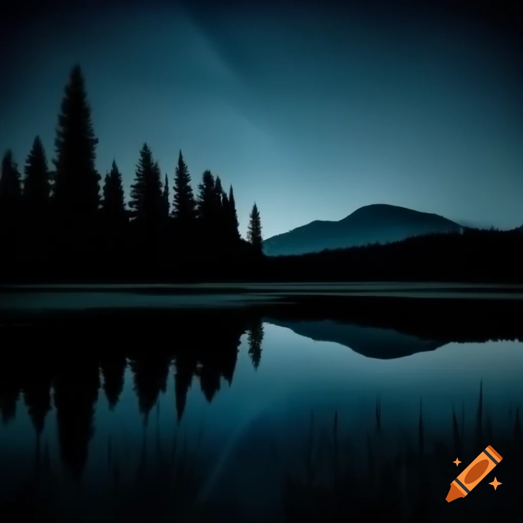 Calm night scene with silhouettes of trees under starlit sky