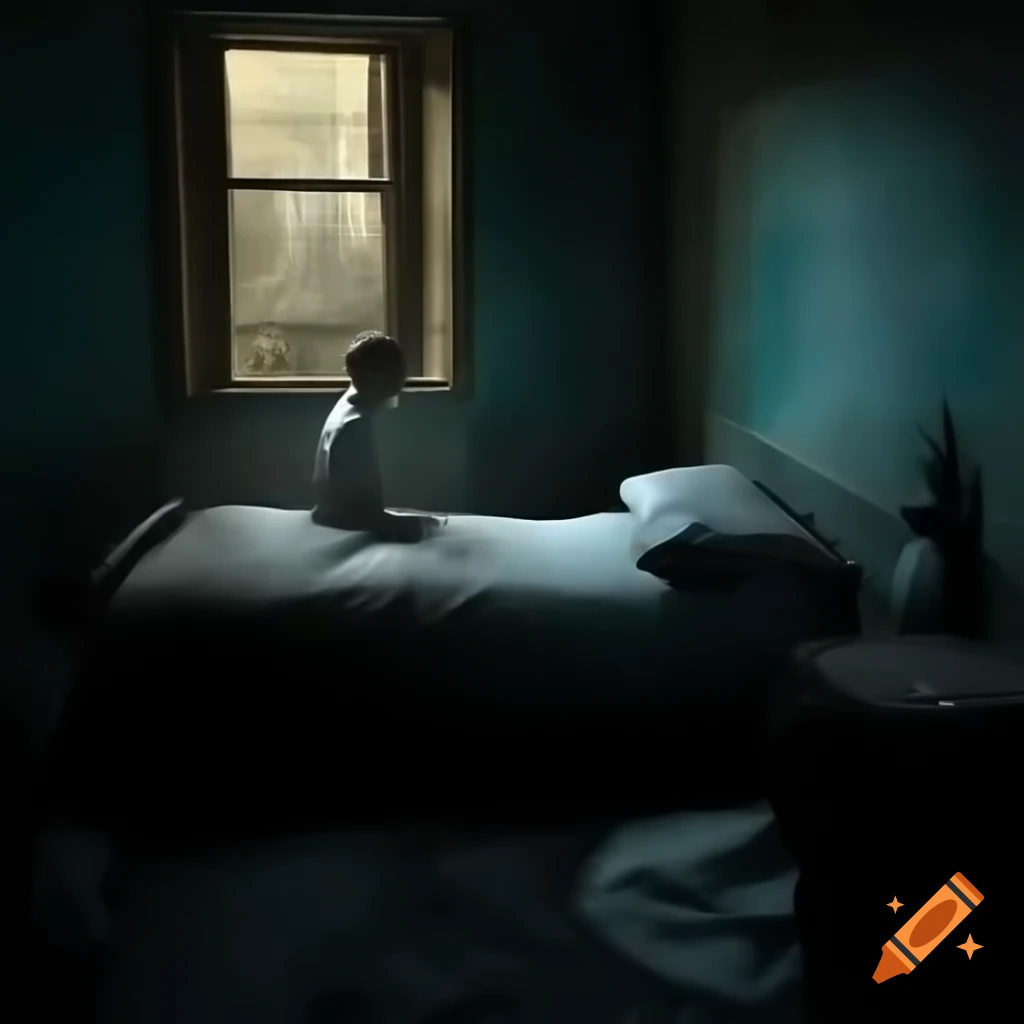 Solitary figure in melancholic hotel room, dim lighting, inspired by Edward Hopper
