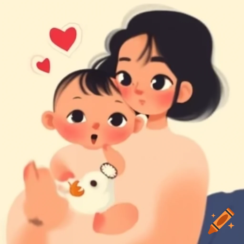 Anime drawing of a mother and baby