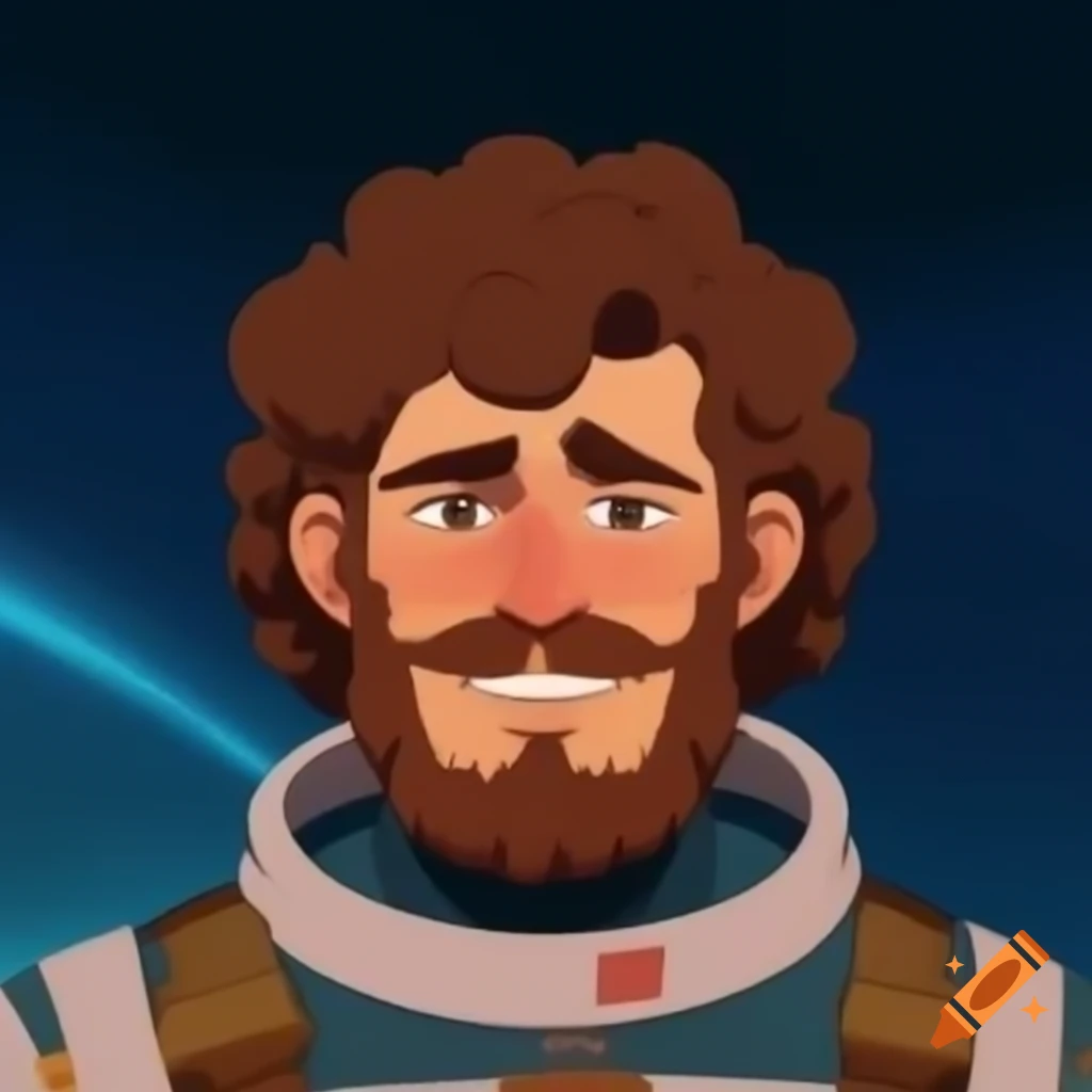 Anime character of a young space man in advanced suit amid starry void