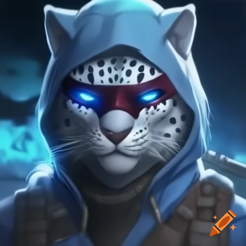Anime-style banner featuring a snow leopard mask