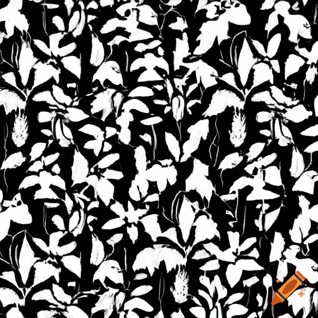 Black and white pattern featuring herbs and gentian