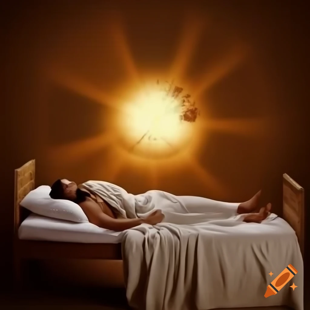 Dreamy scene of a slumbering person in a sunlit valley