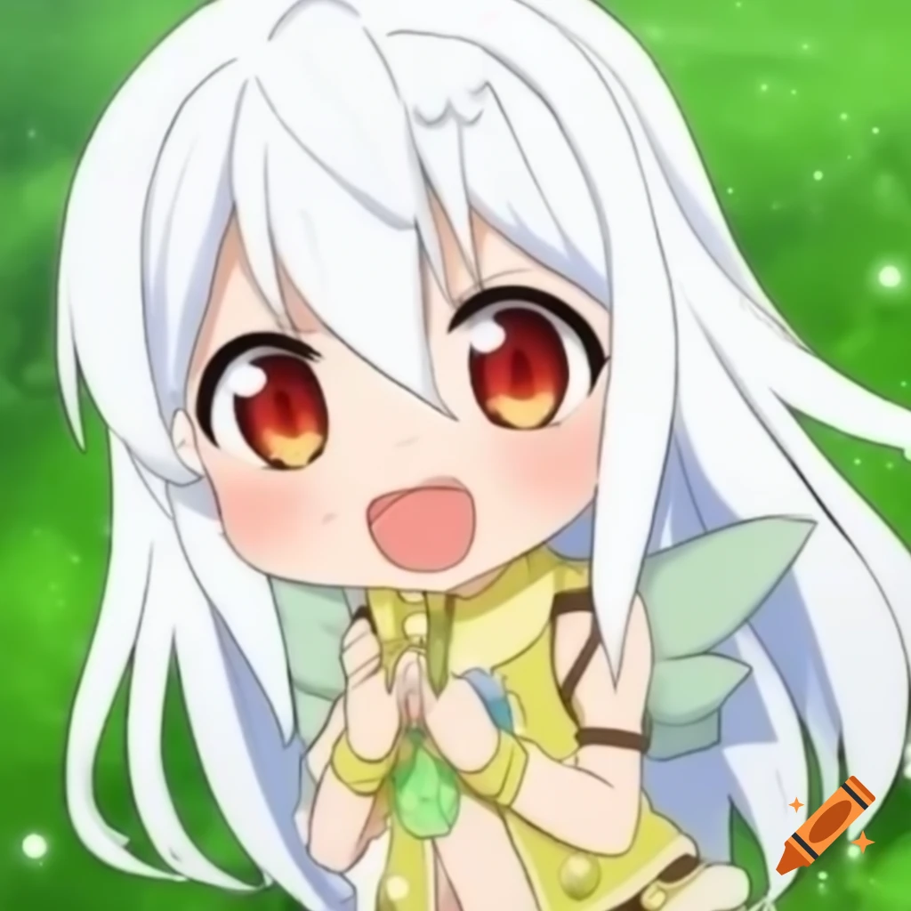 Chibi anime fairy with white hair