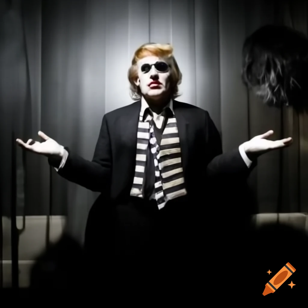 Beetlejuice character conducting interview with Donald Trump