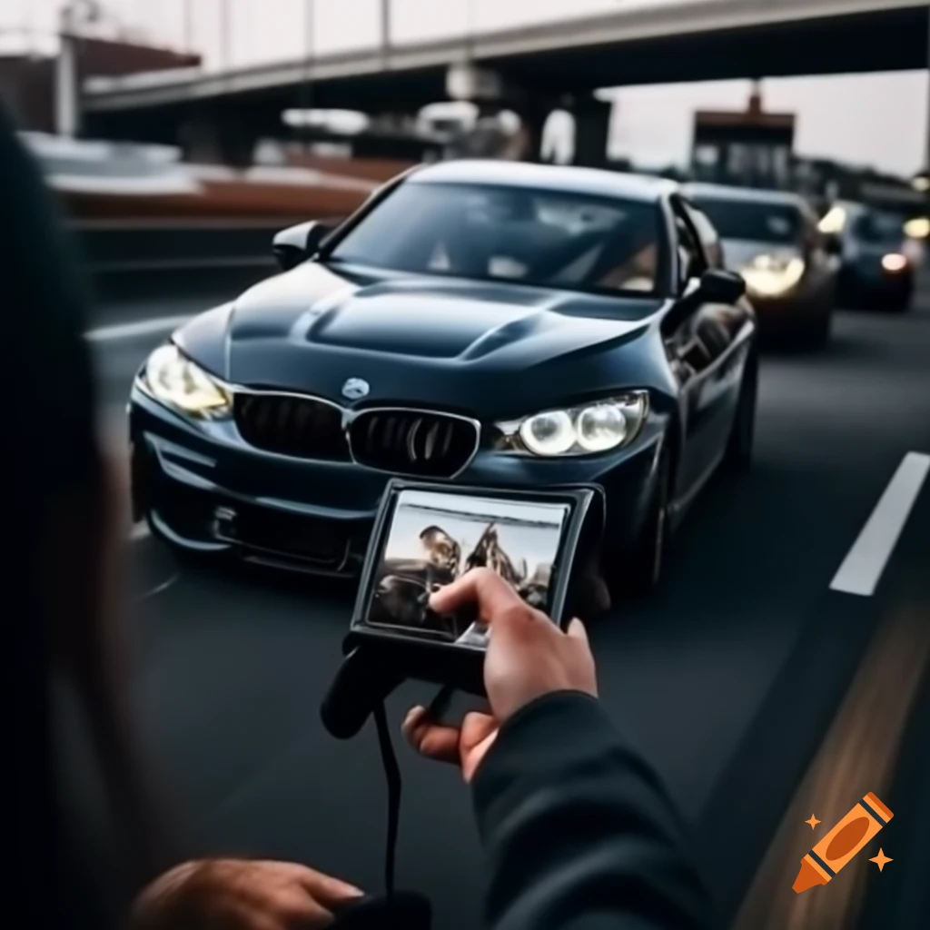 Black M4 BMW maneuvering through interstate traffic