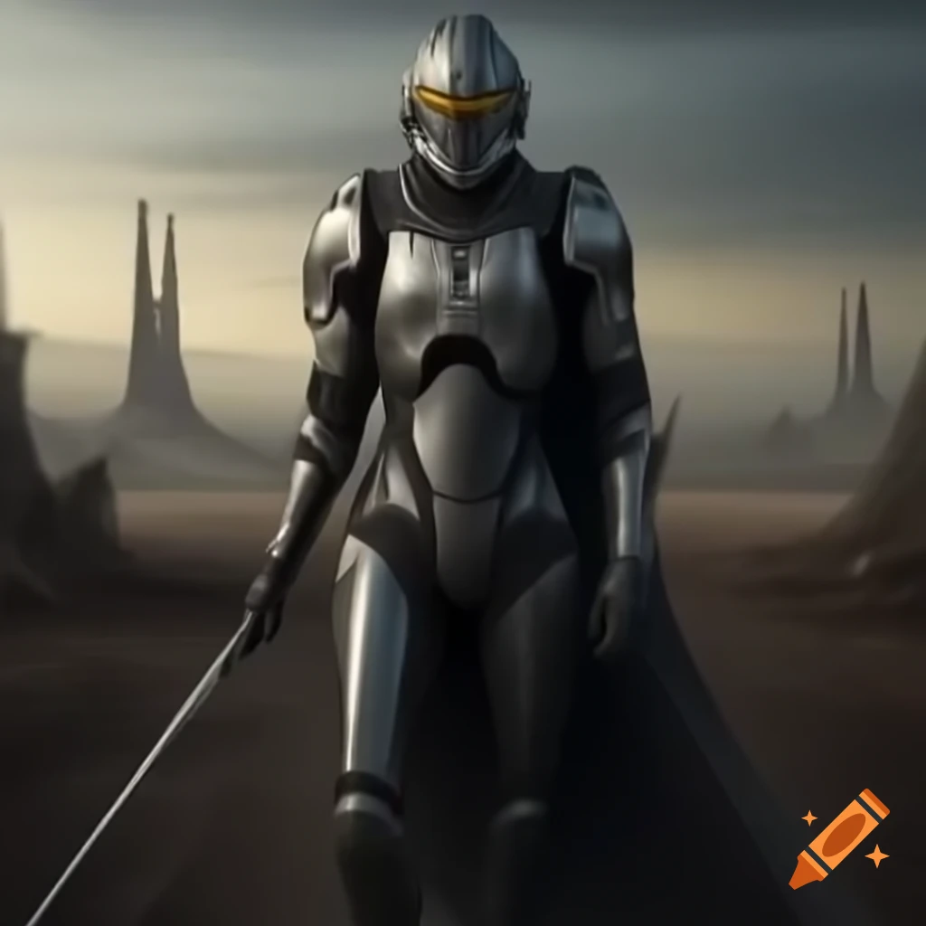 Futuristic knight in a wasteland setting