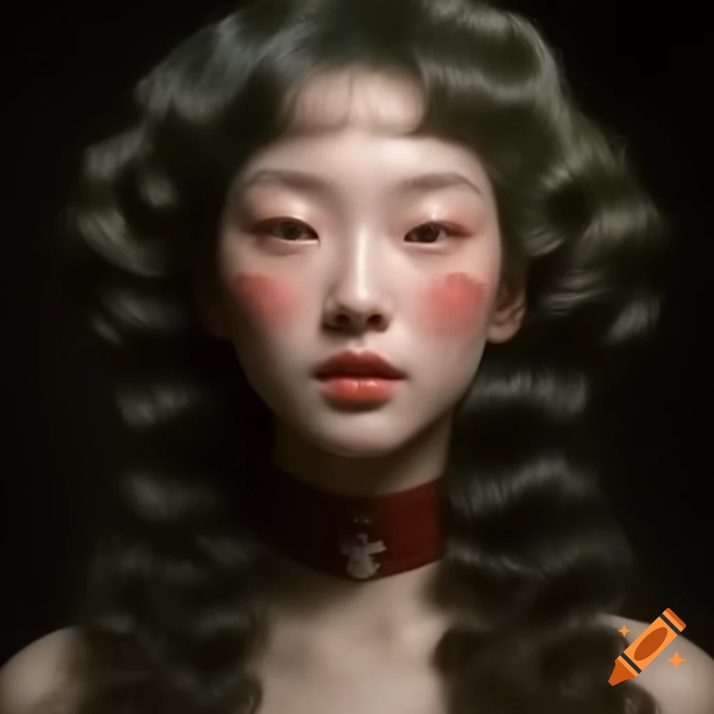 Hyper-realistic photograph of beautiful Asian woman with 1980s hairstyle