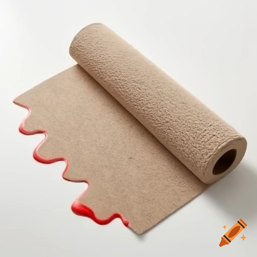 Coarse carpet resembling toilet paper with dark red splashes