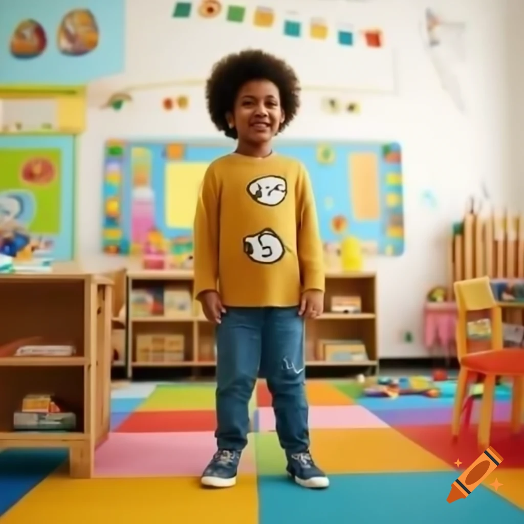 Child standing in colorful bright daycare kindergarten