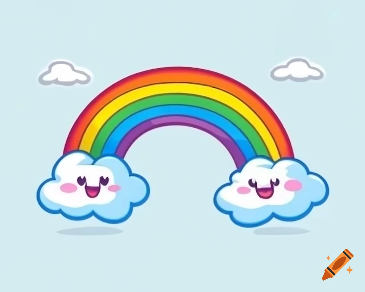 Colorful cartoon rainbow with smiling clouds