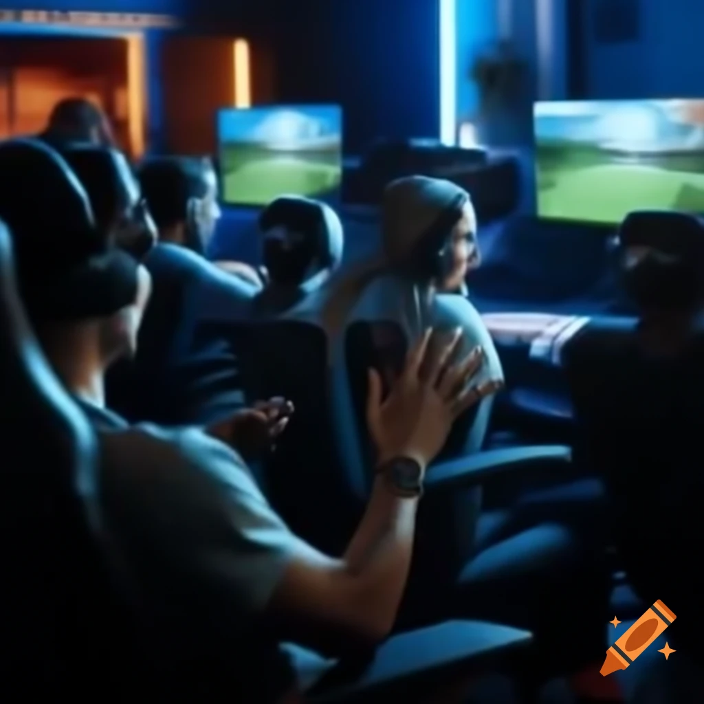 Professional gamers competing in esports event with audience watching