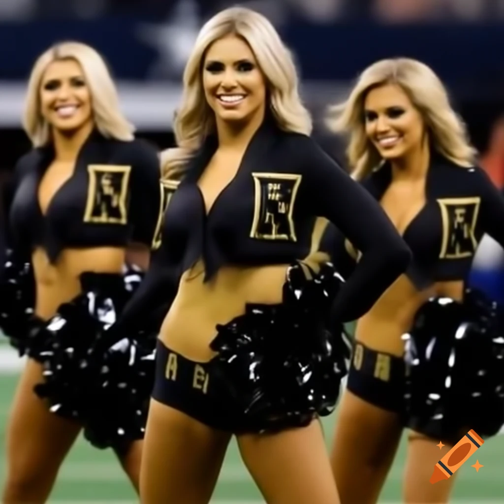 Dallas Cowboys cheerleaders in stylish black and gold uniforms on Craiyon
