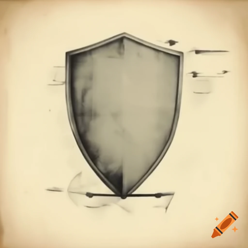 Vintage ink drawing of a shield symbol on plain background