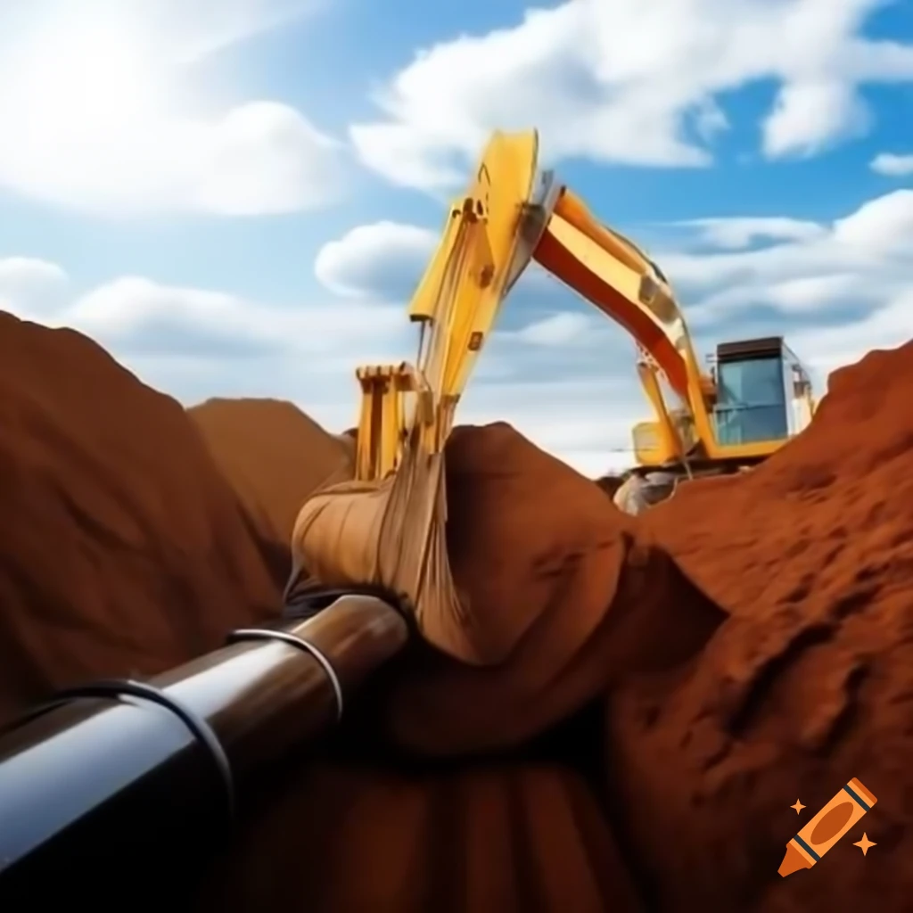 Excavator digging for pipeline installation