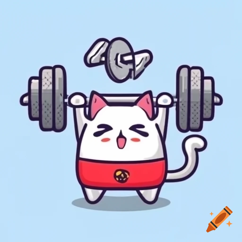 Cat lifting weights, showcasing a playful and humorous exercise scene